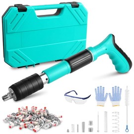 Manual Mini Steel Nail Gun 5 Gears Power Adjustable Concrete nail gun Woodworking integrated air nailer gun with 10 Nails:_Blue Nail Gun Set
