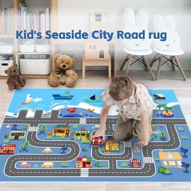 Fuzorise Kids Car Rug for Playroom Rugs, 47''x71'' Road Rug for Boys and Girls Bedrooms, Washable Rectangular Non-Slip Children's Carpet, Kid Educational City Traffic Route Map for Classrooms.