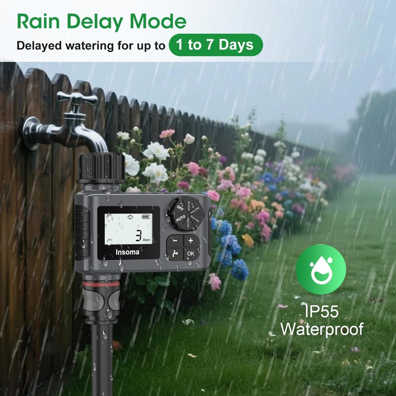 Water Timer, Digital Irrigation Controller System with Rain Delay/Manual Mode/Automatic,