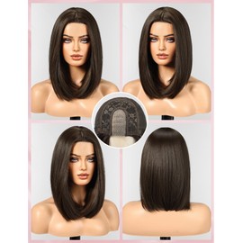 WOKESTAR Bob Wigs for Women Middle Part Bob Style Heat Resistant Fibre Synthetic Heat Resistant Wigs Dark Brown Color