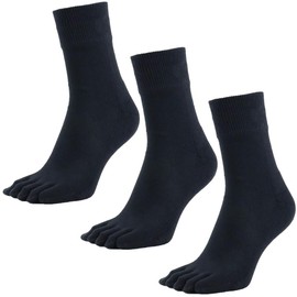 Asahi Kasei 5-Toe Socks, Thick Bottom Pile, Deodorizing, Made with ROICA, Men's, Black 3 Pairs
