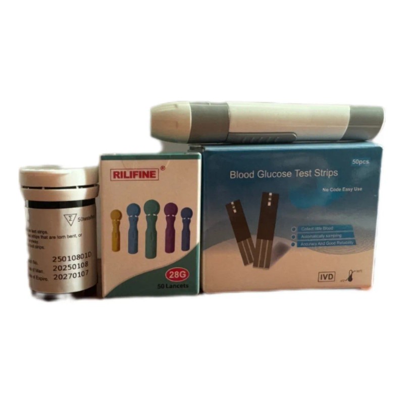 50 Tiras Y 50 Lancetas + Disprador Glucometro Digital Blood