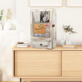 LITAITAI Deep Shadow Box Frame 12x17 with Drawer and Linen Lining , Display Case Memory Box Acrylic for Keepsakes Collections, Medals, Bouquet Wall or Tabletop,White