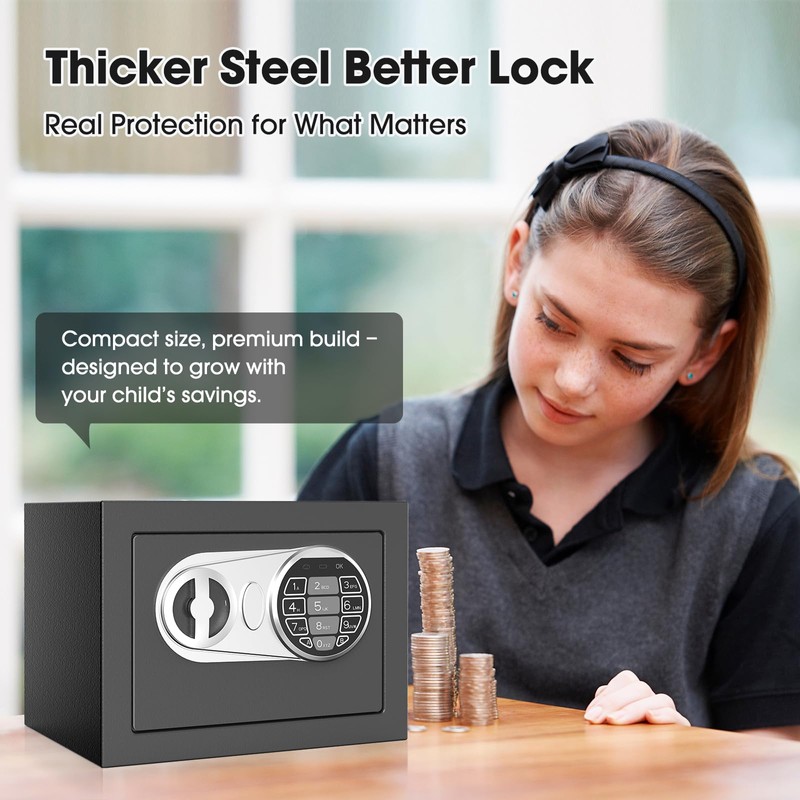 Goldenkey Small Kids Safe for Money, Digital Mini Safes with