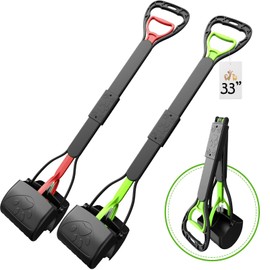 33" Pooper Scooper 2 Pack, XL Tall Handle No Touch Dog Pooper Scooper for Large Small Dogs, Durable Spring & Lightweight, Large Pooper Scooper for Dogs Heavy Duty, Foldable Dog Poop Pick Up Tool