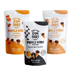 Just The Fun Part, Bite-Size Crispy Mini Waffle Cones with Premium Belgian Chocolate, Great for Snacks, Dessert, Grab & Go - Kosher (Espresso, Caramel, Cookie Butter)