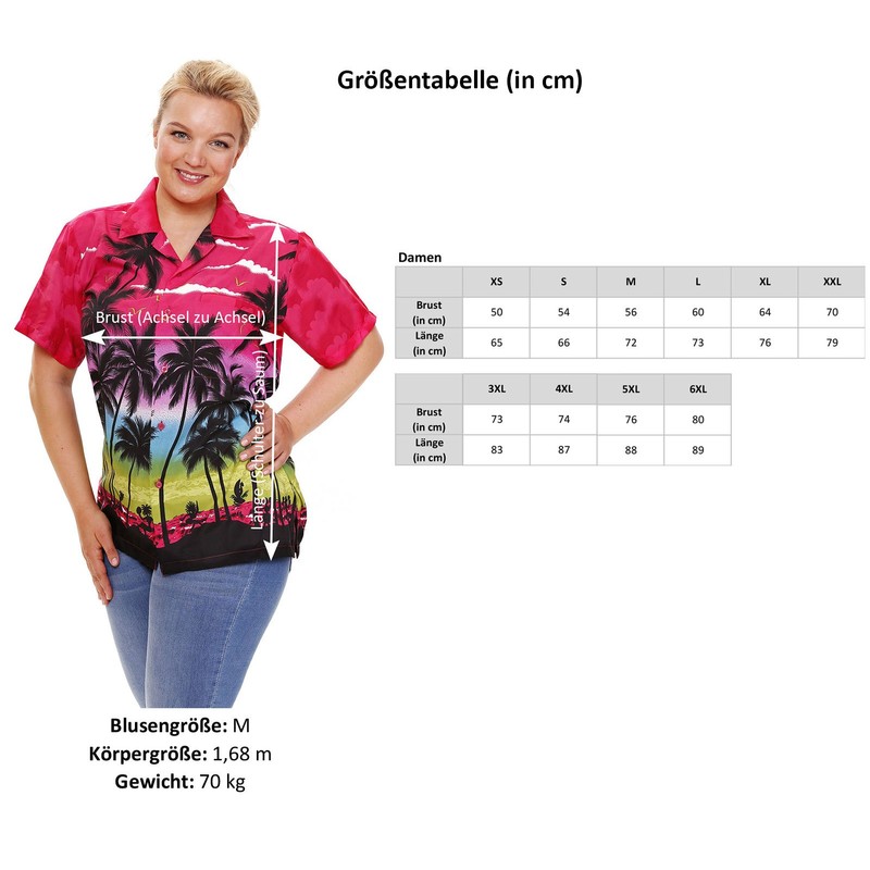 Funky Hawaiian Blouse, Hibiskus, red, XXL