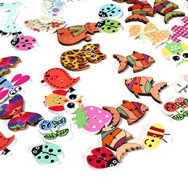 50 Pcs Color Animals Sewing Buttons 2 Holes Wooden Buttons Small Cute Craft Buttons Compatible DIY Scrapbooking Craft Decoration,Mixed Size and Style (Color Animals)