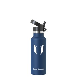 Super Sparrow Water Bottle Insulated - 17 Oz - Standard Mouth FlipFlow Flask - BPA Free, Leak Proof Drink Bottle- Ergonomic Straw Water Bottle for Work, Gym, Travel, Sports, Outdoor
