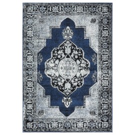 SAFAVIEH Vintage Hamadan Collection Area Rug - 6'7" x 9', Blue & Grey, Oriental Traditional Persian Design, Non-Shedding & Easy Care, Ideal for High Traffic Areas in Living Room, Bedroom (VTH219M)