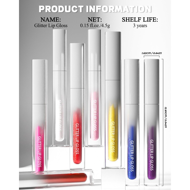 Glitter Lipgloss Rot, Metallic Shimmer Flüssiger Lippenstift 24 Stunden Halt,