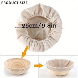 Quixotical 3 pcs Bread Proofing Basket Cloth, Baking Dough Basket Cover, Fermentation Basket Linen Liner, with Elastic Waistband for Baking Supplies (Round 10 in)