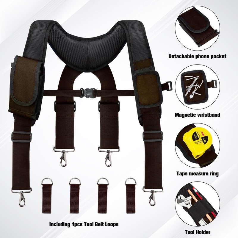 UMYLOV Tool Belt Suspenders for Men, Adjustable Padded Carpenter Tool