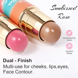 Barra de Rubor y Bronceador de Doble Punta – Maquillaje Cremoso 2 en 1 para Contorno de Mejillas, Fórmula Hidratante Suave, Color Ajustable para un As