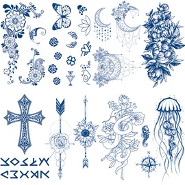 Semi Permanent Tattoos, 8 Sheet Realistic Fake Tattoos Stickers, Waterproof and Long-Lasting 1-2 Weeks Tattoos, Plant-Based Ink for Women Men Christmas Gift2