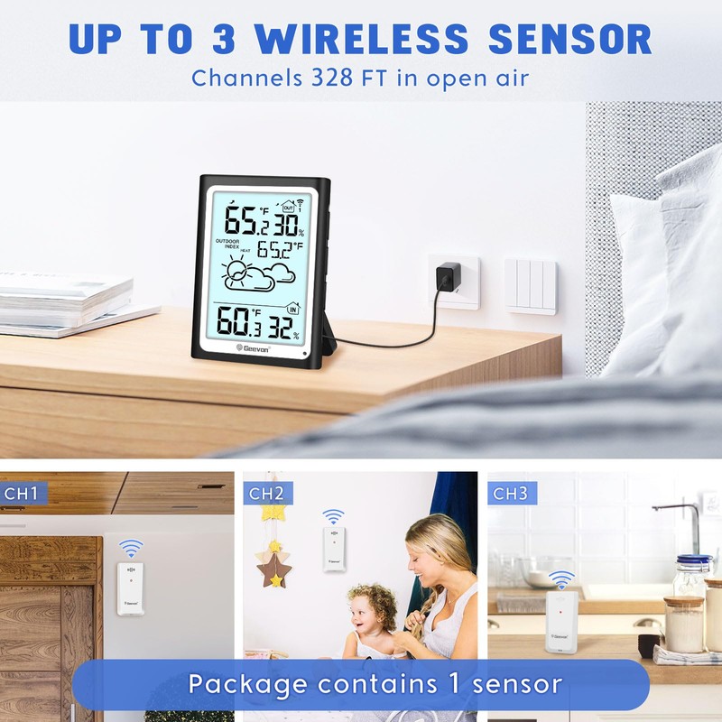 Geevon Large Display Digital Thermometer Hygrometer, Accurate Indoor Outdoor Temperature