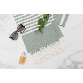 Green Turkish Beach Towel - 100% Cotton, Sand-Resistant, Quick-Dry, Highly Absorbent, Oversized, Thin Turkish Beach Towels - Perfect for Travel and Uses Less Space - 71"x37" (Green)