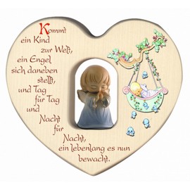 MaMeMi Wooden Heart for Boys with Guardian Angel for Birth or Christening / Nursery / Baby Room Decoration