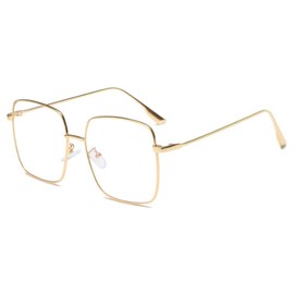 BAODAREN Blue Light Blocking Glasses Oversized Square Frame Women/Men Anti Eyestrain Computer Eyeglasses L3000A (Gold Metal Frame)