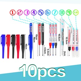 TXXATX Deep Hole Marker Pack of 10 Drill Hole Markers Metal 45 mm 32 mm 20 mm Hole Marker Extra Long Tip Drill Hole Markers Marker Pen for Wood Plastic Cardboard Wall Construction Site (Black Blue Red White)