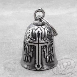 Unbranded Angel Wings And Cross Biker Gremlin Bell Motorcycle Pendant Stainless Steel