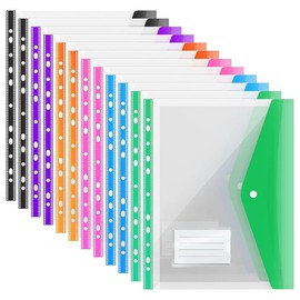 Namvo A4 Plastic Wallets Expandable Die Cut Pockets 12 Folders for Documents Paperwork Clear Coloured Envelope with Label Pocket Snap Button Ring Binder Home 6 Colors