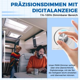 BrightArk DC 12 V Dimmer Switch PWM LED with Digital Display, LED Dimmer Switch 12 V for LED Lamps Dimmer Switch LED Flush-Mounted Dimmer for Motorhome RV 12 V Dimmable LED Lamp