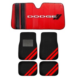 Plasticolor NEW RED STRIPES 4pc Carpet Car Truck Floor Mats & DODGE RED BLACK AUTO Sunshade
