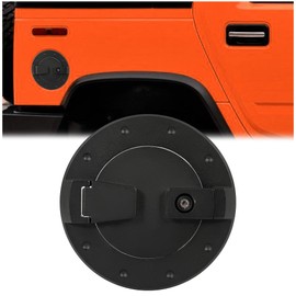 HECASA Locking Fuel Door Compatible with 2003-2009 Hummer H2 SUV SUT Gas Cap Tank Cover Heavy Duty Aluminum Black Powder Coated