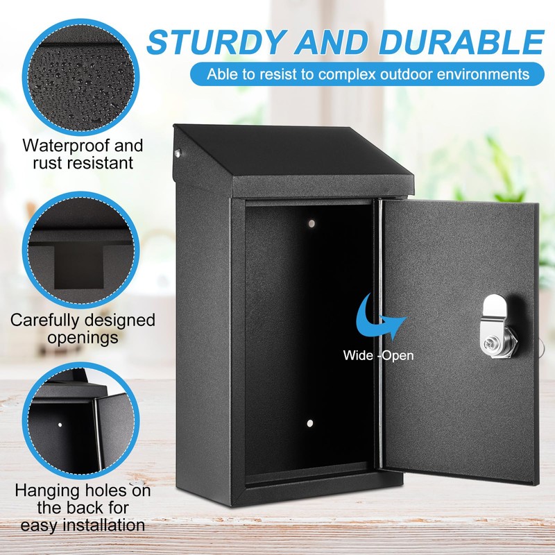 Yaocom Metal Locking Mailbox Wall Mount Key Drop Mailbox for