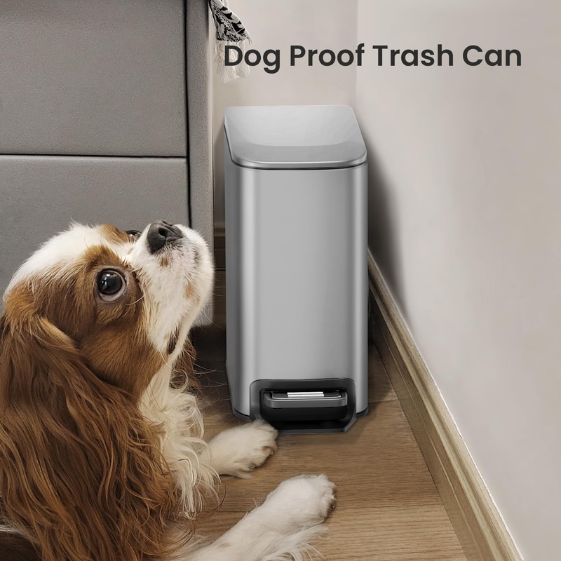 Cesun Small Bathroom Trash Can with Lid Soft Close, Step