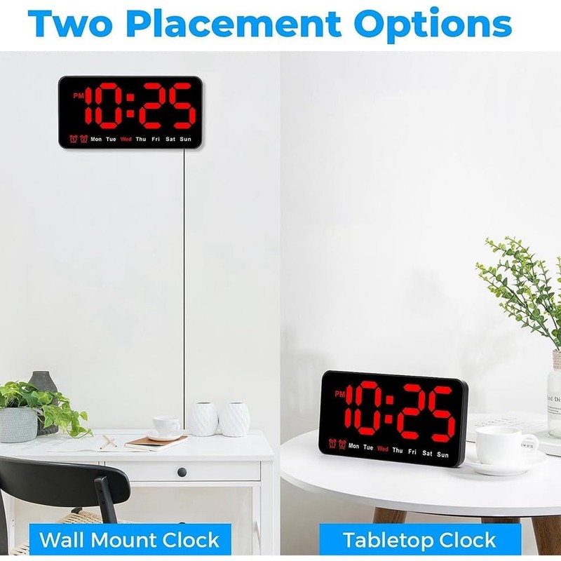 HiCOZZIE Digital Wall Clock, 9Inch LED Digital Clock Large Display