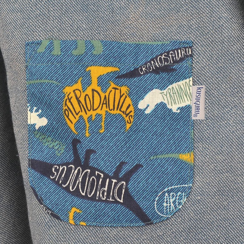 Kusuguru Japan KSM204-01 Dinosaur Pattern Kids Smock Blue 39.4 inches