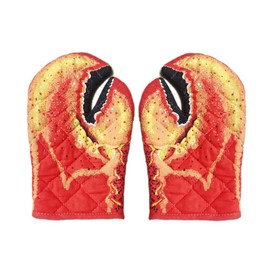 1 Pair Lobster Claw Oven Mitts Long Cotton Crab Claw Baking Insulation Gloves Microwave Heat Resistant Non-Slip BBQ Gloves