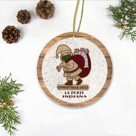 Christmas Ornament For New Home 2021 - Santa With Mask Christmas 2021 La Porte City Indiana State Ornament - Decoration Ideas Indoor Flat Plastic For Xmas, Birthday, Wedding Party