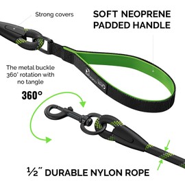 Green Dog Leash with Soft Padded Handle - 5 Ft Reflective Heavy Duty Dog Rope Leash for Small Medium & Large Dogs, Lightweight Walking & Training Strong Dog Leash for Pet, 5ft Leashes