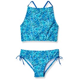 Kanu Surf Girls' Daisy UPF 50+ Beach Sport Halter Tankini 2-Piece Swimsuit, Sundance Blue Paisley, 12