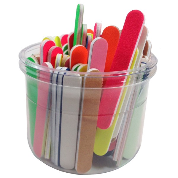 Iridesi Assorted Colors and grits 3-1/2" Mini File Bucket 100 Nail Files Per Bucket