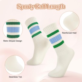 4 Pairs Crew Sport Socks Women Men Striped Crew Socks 5.5-9 Retro Athletic Socks Casual Cotton Socks for Women Men