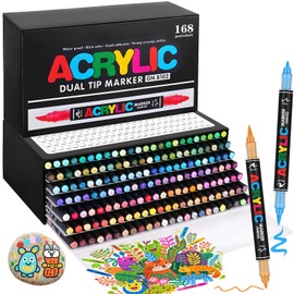 168 Colors Dual Tip Acrylic Paint Pens, 0.5-5MM Brush Tip & 1 MM Fine Tip Acrylic Paint Markers for Stone, Glass, Canvas, Rocks, Wood & More – Vibrant paint Markers and PAINT PENS for Crafting & DIY