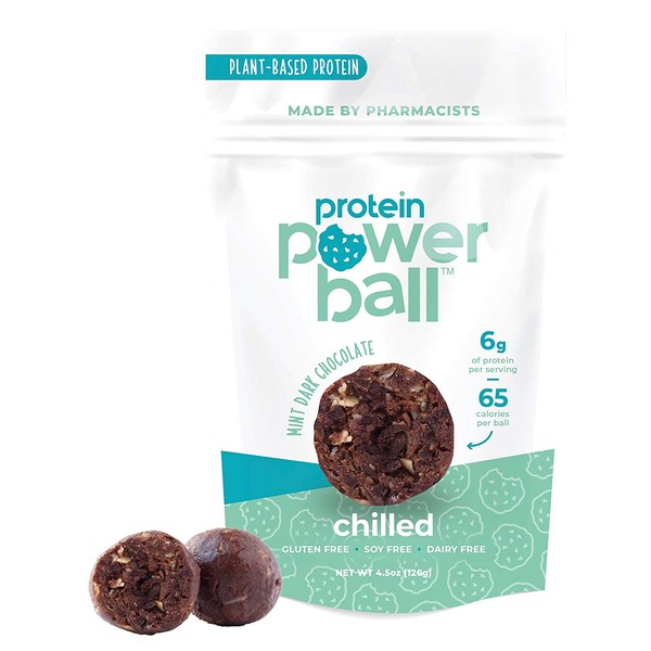 Protein Power Ball Healthy Snacks, Gluten Free, Dairy Free, Soy Free, Vegan Snack Energy Bites | Dark Chocolate Peanut | Oatmeal Cinnamon Raisin | Lemon Coconut (Mint Dark Chocolate, 6 Pack)