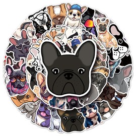 Pack of 50 French Bulldog Stickers Car Laptop Phone Guitar Skateboard Motorcycle Bicycle French BullDog Stickers Set Vinyl Waterproof Aesthetic Stickers for Teenagers Children Adults