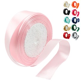 Qjaiune Pink Satin Ribbon 1 Inch x 25 Yards Ribbon, Wedding Bouquet Ribbon Pink Silk Ribbon, Silky Polyester Ribbon Shiny Fabric Ribbon for Hair Gift Wrapping Flower Bouquet Crafts Sewing