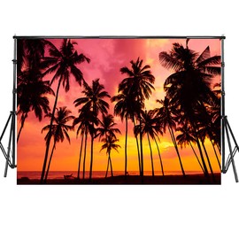 Sensfun 7x5ft Summer Seaside Sunset Photography Backdrop Vinyl Palm Trees Silhouettes on Tropical Beach Photo Background for Baby Shower Happy Birthday Party Children Photo Studio Props WP125