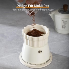 Bincoo Coffee Maker Dosing Funnel 54mm for Moka Pot-Coffee Powder Filler Funnel,Anti-Flying Powder Distribution Tool for 2-3 Espresso Cup Moka Pot(Beige-S 54mm)