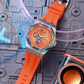 DAXIAOYU Men Mechanical Watch Tourbillon Moon Phase Automatic Hand-Winding Wristwatch Silicone Strap Fashion Color Diamond Dial Casual Waterproof,Orange