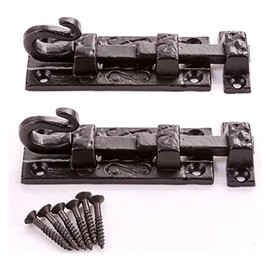 Antique Black Cast Iron Tower Door Bolt 75mm Cast Iron Ornate Door Bolts Sliding Gate Bolt Bedroom Latch Lock Door Bolt Heavy Duty Barrel Bolt with Matching Screws Pack of 2.