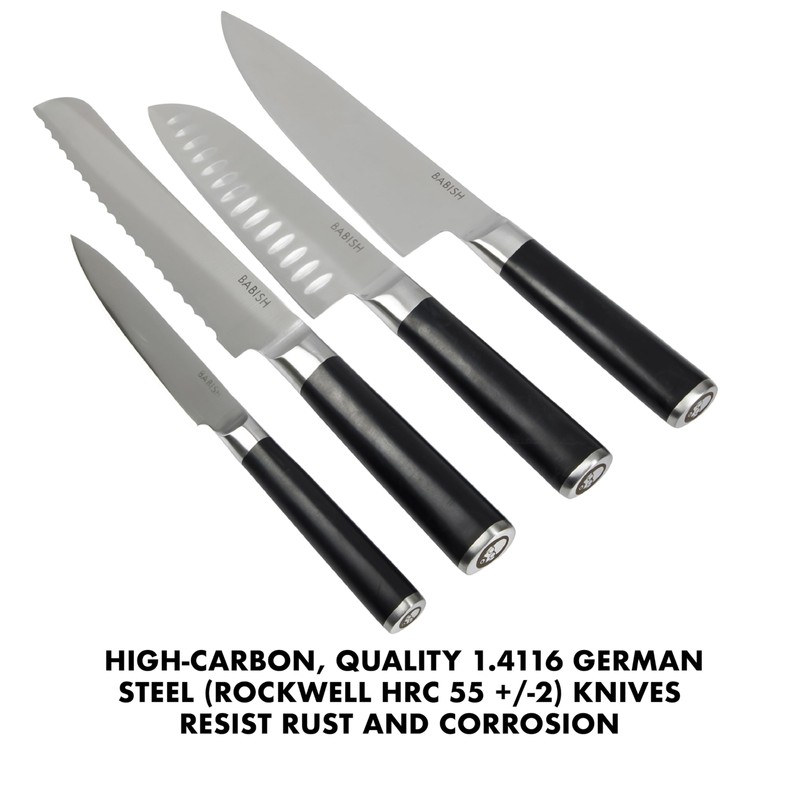 Babish 5-Piece Magnetic Forged Kitchen Knife Block Set – 1.4116