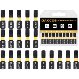 DAKCOS T30 Torx Bit Set, 20-Piece Premium S2 Alloy Steel 1-inch Long Screwdriver Insert Bits Hex Shank with Quick Release Slot