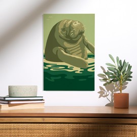 Lantern Press 12x18 Inch Premium Wood Sign, Ready to Hang Wall Decor, Manatee In Water